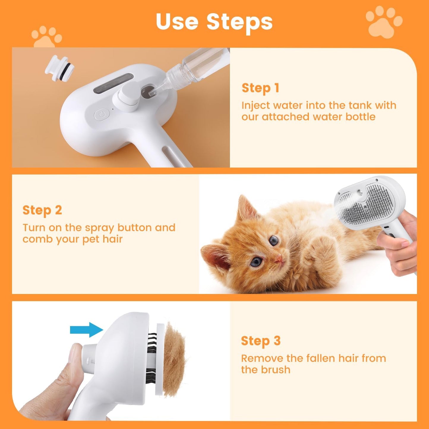 3-in-1 Steam Brush Hair Removal for your Dogs & Cats — Clean, Shiny!