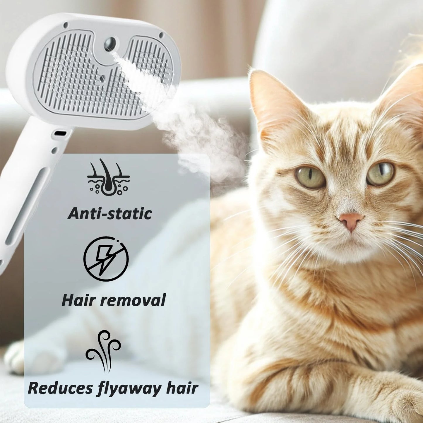 Fresh Fur Shower Brush, 3 in 1 Self Cleaning Pet Spray Hair Removal Comb, Pet Steamy Shower Brush + Bathing Solution, Removes Loose Hair & Reduces Shedding, for Long & Short Haired Pets (White)