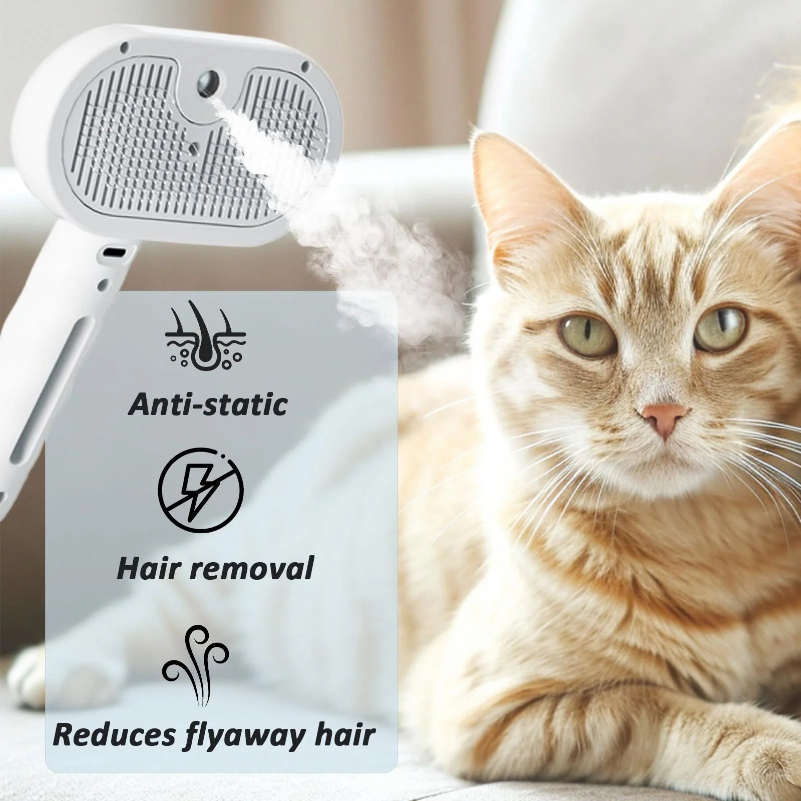 Fresh Fur Shower Brush, 3 in 1 Self Cleaning Pet Spray Hair Removal Comb, Pet Steamy Shower Brush + Bathing Solution, Removes Loose Hair & Reduces Shedding, for Long & Short Haired Pets (White)