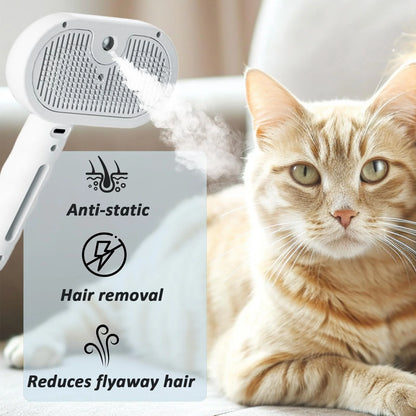 Fresh Fur Shower Brush, 3 in 1 Self Cleaning Pet Spray Hair Removal Comb, Pet Steamy Shower Brush + Bathing Solution, Removes Loose Hair & Reduces Shedding, for Long & Short Haired Pets (White)