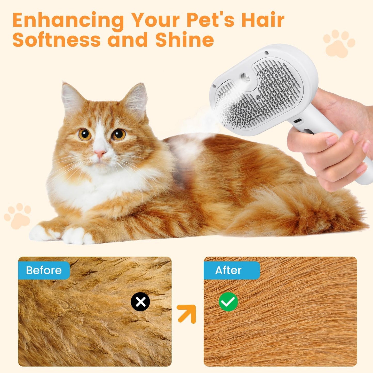 3-in-1 Steam Brush Hair Removal for your Dogs & Cats — Clean, Shiny!