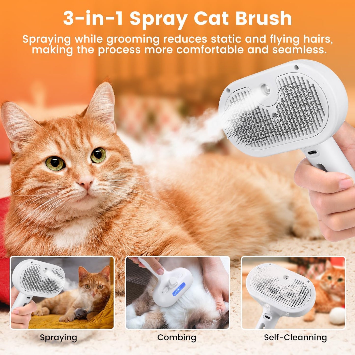 3-in-1 Steam Brush Hair Removal for your Dogs & Cats — Clean, Shiny!
