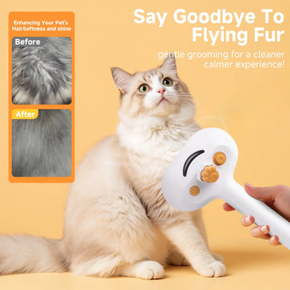 Pet Steam Brush for Dog & Cat - 3-In-1 Steam Grooming Brush for Shedding & Hair Removal - Self Cleaning Spray Comb with Mist for Long Haired Pets