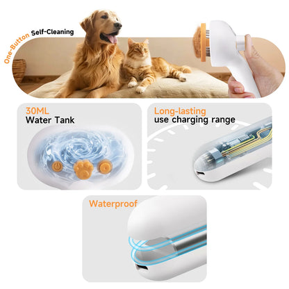 Pet Steam Brush for Dog & Cat - 3-In-1 Steam Grooming Brush for Shedding & Hair Removal - Self Cleaning Spray Comb with Mist for Long Haired Pets
